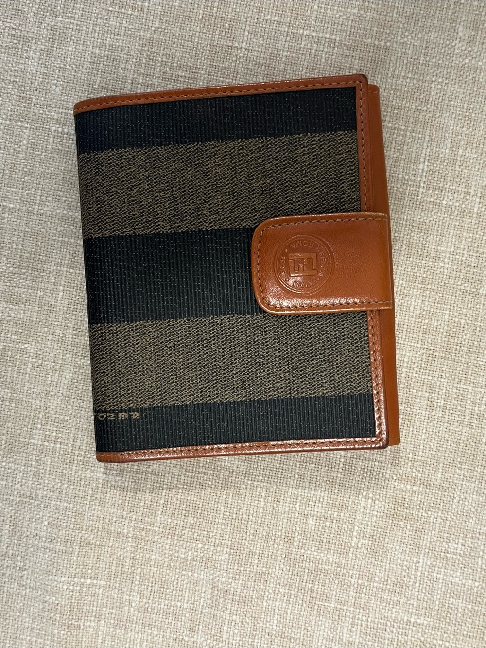 Fendi Brown Leather-Trim Black and Brown Striped Card Holder